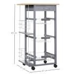 Carrinho Auxiliar com Rodas Carrinho de Cozinha com 3 Cestos Metálicos Gaveta 2 Suportes 47x37x83 cm Cinzento