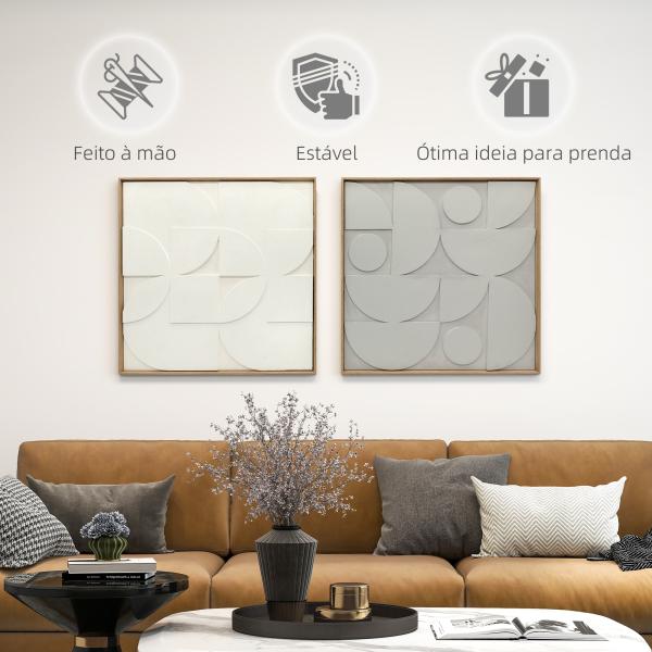 Decoração de Parede em Madeira 3D Conjunto de 2 Peças com 80 cm e Padrões Geométricos Branco