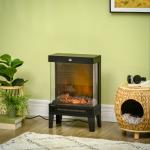 Lareira Elétrica 1000W/2000W com Chama LED Realista Termostato e Proteção Contra Superaquecimento 40,5x20x62cm Preto