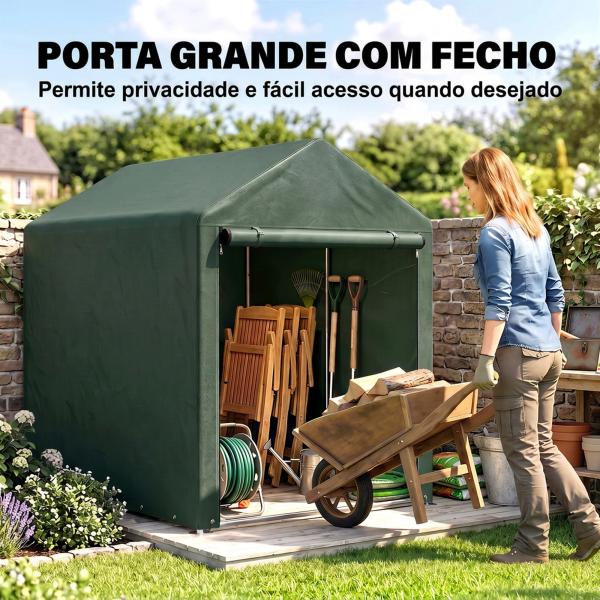 Abrigo para Ferramentas Bicicletas e Motos 120x179x165 cm Garagem Portátil com 2 Habitações Verde Escuro