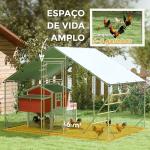 Galinheiro para Exterior 3x2 m Galinheiro de Aço Galvanizado com Comedouro Suspenso Tipo Espeto Poleiro Anti - UV Prata