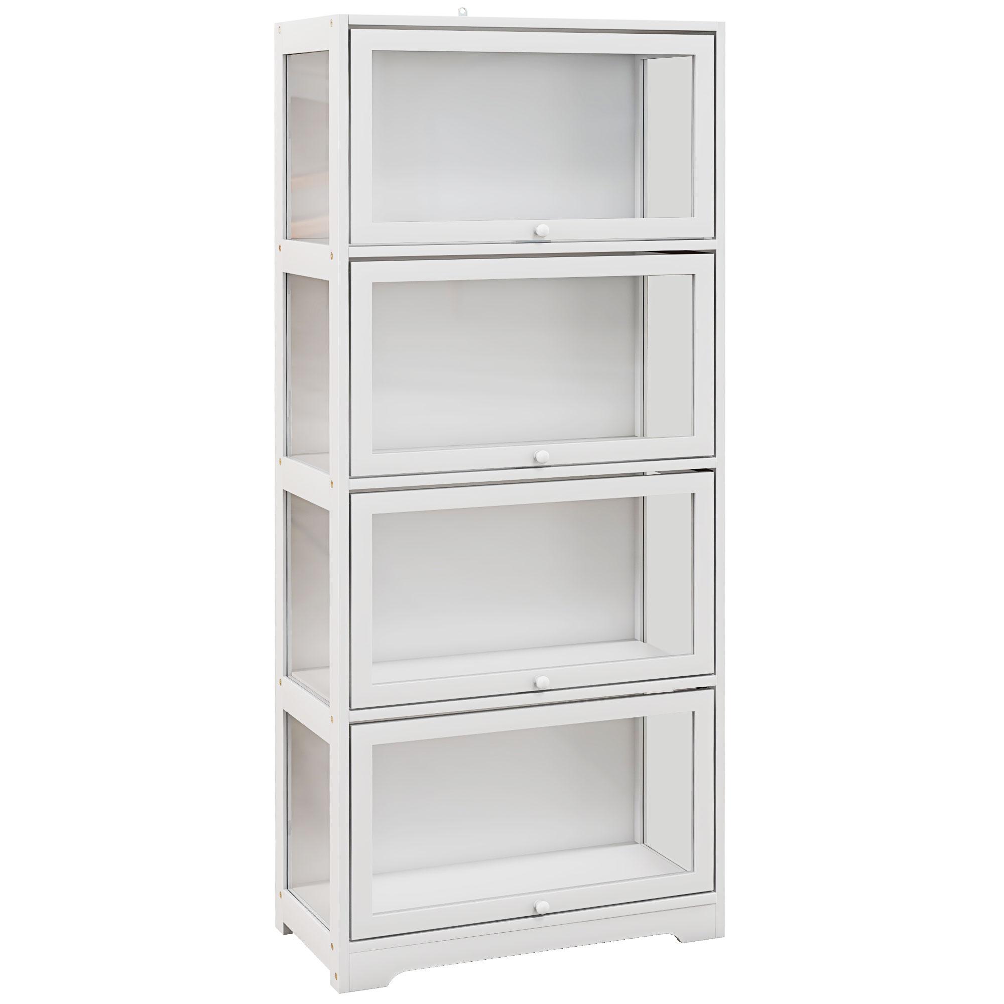 Vitrine Branco de 4 Níveis para Sala de Estar Anti - Tombo 59x30x139 cm com Portas Abatíveis de Acrílico Colecionador