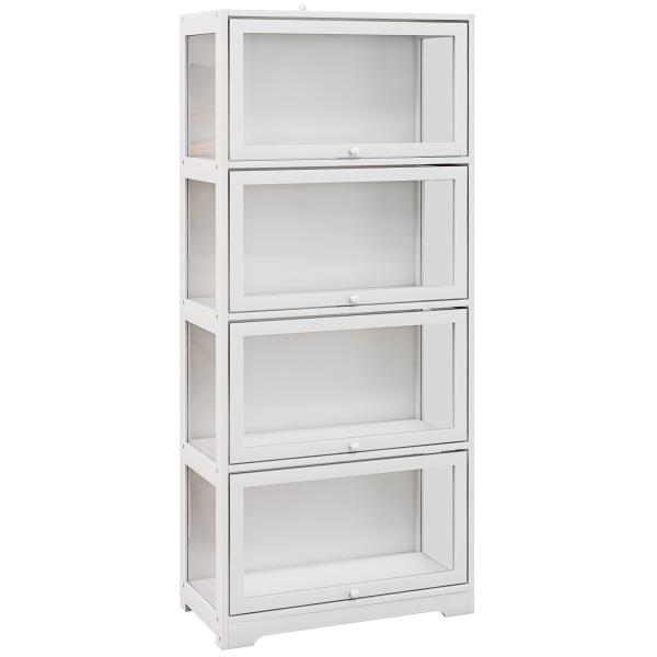 Vitrine Branco de 4 Níveis para Sala de Estar Anti - Tombo 59x30x139 cm com Portas Abatíveis de Acrílico Colecionador