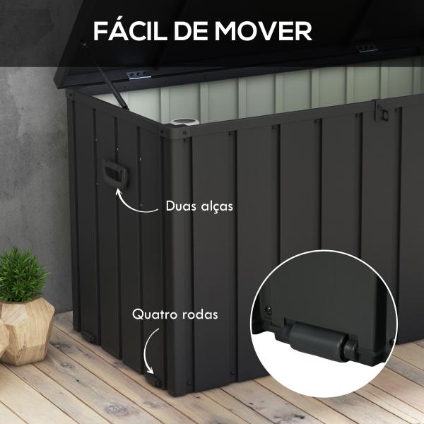 Baú de Armazenamento Exterior em Aço com 4 Rodas 2 Pegas e Tampa com Ranhura para Cadeado 125,5x61,5x70 cm Cinzento Escuro