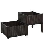 Conjunto de 2 Floreiras Quadradas Floreiras para Flores e Vegetais com Orifícios de Drenagem e Pés Altos 40x40x26 - 44cm Marrom