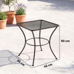 Mesa Auxiliar Quadrada Mesa de Jardim Exterior com Estrutura de Metal para Pátio Terraço Varanda 45x45x50 cm Preto