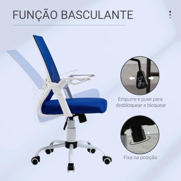 Cadeira de Escritório Ergonômica Giratória com Altura Ajustável Apoio para os Braços Dobrável Suporte Lombar e Encosto Transpirável 62,5x55x94 - 104cm Azul