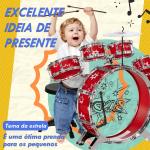 Bateria Infantil com Banco Bateria para Crianças acima de 3 Anos com Pedal e Baqueta Desenho de Estrelas 65x22x57 cm Vermelho