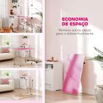 Mesa de Tosquia para Cães Dobrável Mesa de Higiene com Prateleira Metálica Superfície Antiderrapante 107x60x164 cm, Rosa