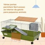 Gaiola para Pequenos Animais com Rodas, Bebedouro, Comedouro e Dispensador de Feno, para Coelhos e Porquinhos - da - Índia, 89x44x43 cm, Verde