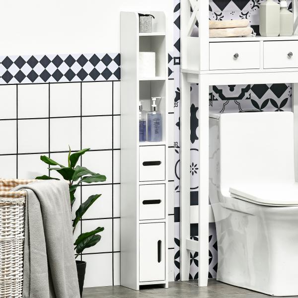 Coluna Casa de Banho com 3 Portas e 3 Prateleiras Abertas Coluna Auxiliar Estilo Moderno 15x17x120cm Branco