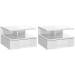 Conjunto de 2 Mesas de Cabeceira Flutuante com 1 Gaveta e Prateleira Aberta Montado na Parede 35x32x22,5 cm Branco