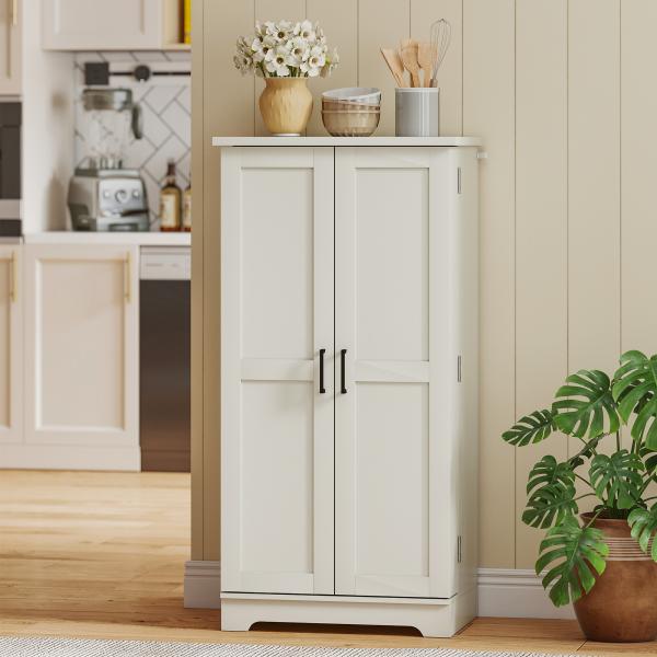 Armário Despenseiro de Cozinha com 2 Portas, 16 Prateleiras e Prateleira Ajustável para Sala de Jantar e Sala de Estar, 60x40x120 cm, Creme