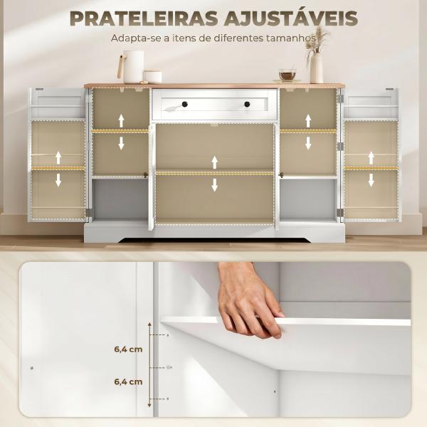 Aparador de Cozinha com Gaveta, Prateleiras nas Portas Prateleiras Ajustáveis Bar de Café 138x40x83,5 cm Branco