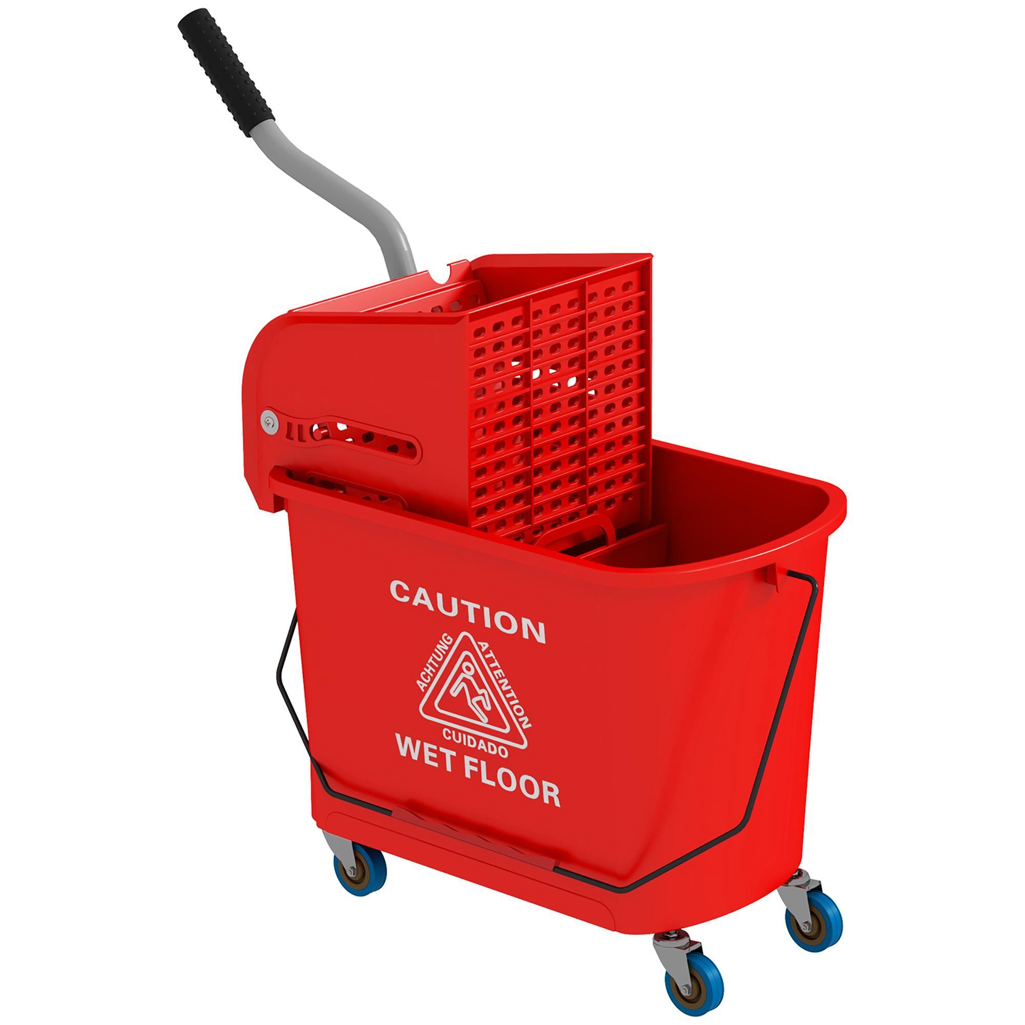 Balde de Limpeza 20L com Rodas e Espremedor Balde para Esfregona com Separador de Água 60x27x70,5 cm Vermelho