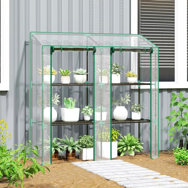 Estufa de Jardim de 3 Níveis Estufa de Terraço para Cultivo de Plantas em Pátio 143x46x141/151 cm Transparente