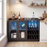 Móvel de Bar com Luzes LED RGB e Porta - Garrafas para 12 Garrafas Armário Buffet para Vinhos para Sala de Jantar Sala de Estar Preto