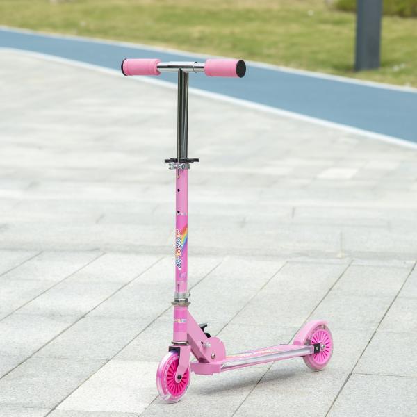 Trotinete para Crianças Dobrável com Luzes e Música 4 Alturas Ajustável Rodas Brilhantes e Pedal LED 67x32x65 - 78 cm Rosa