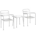Conjunto de Jardim com 3 Peças em Aço Galvanizado com 2 Cadeiras e Mesa de Vidro Temperado Branco