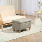 Baú de Armazenamento para Dormitório 33L Puff de Armazenamento Estofado em PU Banco de Arrumação 60x38x40 cm Cinza Claro