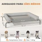 Cama Elevada para Cães com Latertais Amovíveis Cama Elevada para Cães Médios Portátil com Malha Respirável 130x90x30 cm Cinza Claro