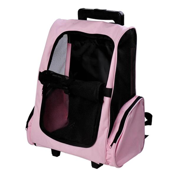 Transportadora 2 em 1 para Animais de Estimação Mochila ou Carrinho de Viagem para Cães e Gatos com 2 Rodas Alça Retrátil de Alumínio e Bolso de Armazenamento 42x25x55cm Rosa