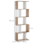 Estante para Livros Estante Alta de Parede com 5 Níveis em Forma de S Desenho Moderno 60x24x184,5cm Branco e Madeira