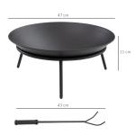 Braseiro de Exterior Braseiro de Metal com Atiçador para Varanda Campismo Ar Livre Ø47x21 cm Preto