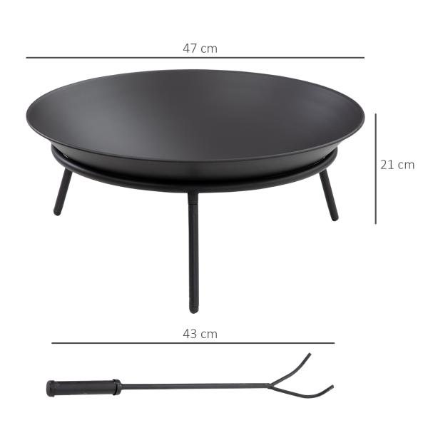 Braseiro de Exterior Braseiro de Metal com Atiçador para Varanda Campismo Ar Livre Ø47x21 cm Preto