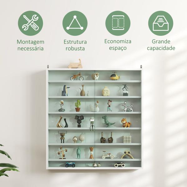 Vitrina de Parede em Madeira com Prateleiras Ajustáveis e 2 Portas Deslizantes de Vidro 80x9,5x83 cm Branco