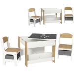Mesas e Cadeiras Infantis Conjunto 2 em 1 com Armazenamento Mesa 61,5x61,5x48 cm Cadeiras 28,5x30,5x53 cm para Quarto Dormitório Cinza