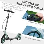 Trotinete Dobrável com Guiador Ajustável Rodas Grandes de 200mm Amortecimento e Travão Carga Máxima 100kg 91,5x36,5x91 - 104cm Verde