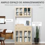Aparador de Cozinha com 4 Portas de Vidro Bancada Aberta para Micro - Ondas 80x40x180 cm Branco e Madeira