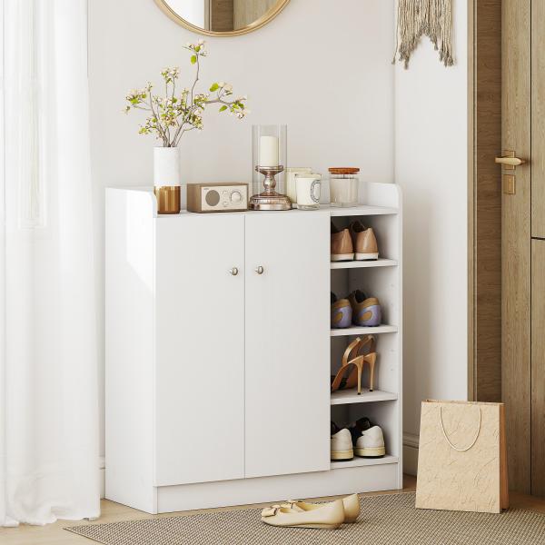 Sapateira Armário Multiuso com 2 Portas Prateleiras Interiores e 4 Prateleiras Exteriores com Altura Ajustável 83x30x90 cm Branco