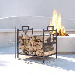 Suporte para Lenha em Metal com Pegas 42,5x33,5x43 cm para Lareira Jardim e Terraço Preto