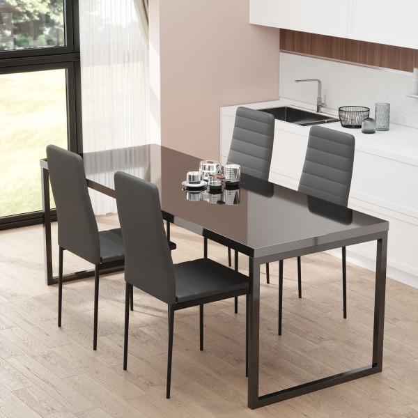 Conjunto de 4 Cadeiras de Sala de Jantar Estofadas em Linho com Pernas em Metal Cadeiras Modernas para Cozinha Quarto Suporta até 120 kg 41x50x97 cm Preto