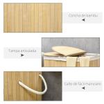 Cesto de Roupa Suja de Bambu 100L com 2 Compartimentos e Forro Removível 62,5x37x60,5 cm Madeira