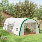 Estufa de Exterior 6x3x2 m Estufa de Túnel com Porta Enrolável 8 Janelas com Rede Cobertura PE 140g/m² Estrutura em Aço Branco