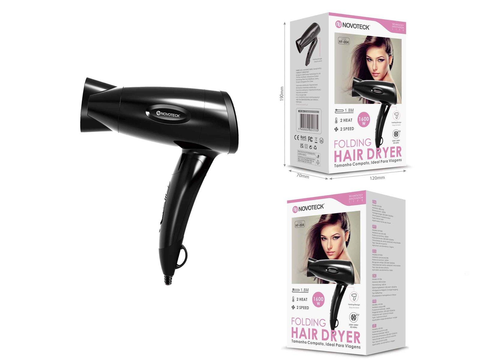 Secador de Cabelo Dobrável HF-004 - 1600W, Compacto, 2 Temperaturas, Ideal para Viagens