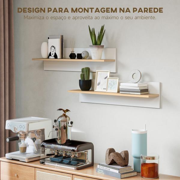 Conjunto de 2 Prateleiras Flutuantes de Parede 80 cm para Sala, Entrada ou Quarto, Carga 3 kg, Branco e Natural