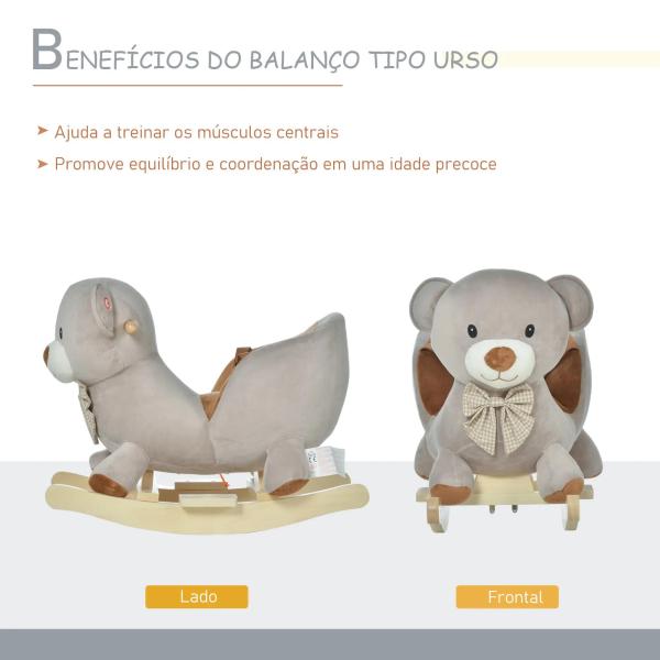 Cavalo de balanço com forma de urso para bebê acima de 18 meses com som 60x33x50