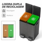Papeleira de Cozinha em Aço Inoxidável com 2 Compartimentos 2x20L Pedal, Tampas de Fecho Suave e Balde Removível Preto