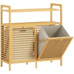 Móvel de Casa de Banho com Cesto para Roupa Suja Móvel para Roupa Suja em Bambu 2 Sacos de Roupa 82x33x88 cm Madeira