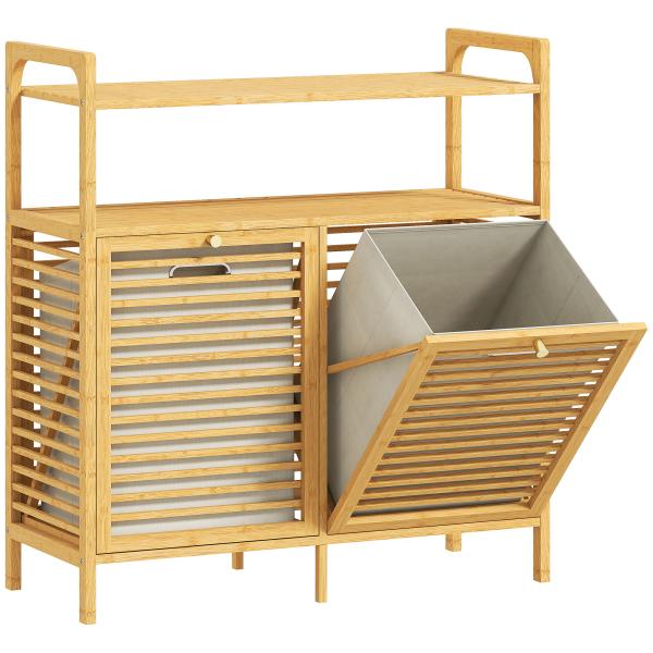 Móvel de Casa de Banho com Cesto para Roupa Suja Móvel para Roupa Suja em Bambu 2 Sacos de Roupa 82x33x88 cm Madeira