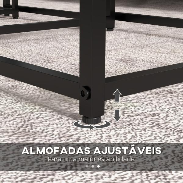 Conjunto de 3 Mesas Auxiliares para Sala de Estar com Efeito Mármore e Estrutura de Aço Estilo Moderno Branco e Preto