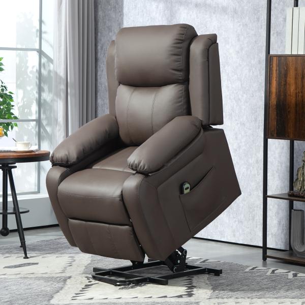 Poltrona Relax Levanta Pessoas com Controle Remoto Reclinação Elétrica de 160° Apoio para os Pés 76x90x105 cm Castanho Escuro
