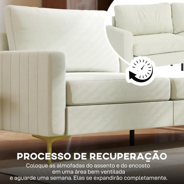 Sofá de 3 Lugares de 181 cm Estofado em Veludo com Almofadas Espessas Pernas de Metal Branco Creme