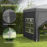 Tenda de Jardim com Paredes Laterais Amovíveis Janelas Porta com Fecho de Correr e Bolsa de Transporte 295x295x196 - 258 cm Cinzento