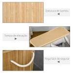 Cesto de Roupa Suja 90L em Bambu com 2 Compartimentos Alças e Bolsa Interna Removível 54,2x35,2x59,5 cm Madeira