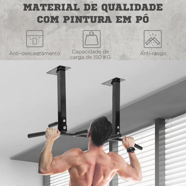 Barra de Elevação de Parede barra Pull - Up de Aço para Treino em Casa Carga Máxima 150 kg 105,5x28x49 cm Preto